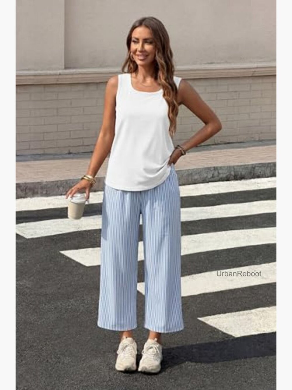 Women's 2 Piece Set Summer Travel Outfits Tank Top Wide Leg Pants Lounge Set - Picture 3 of 7